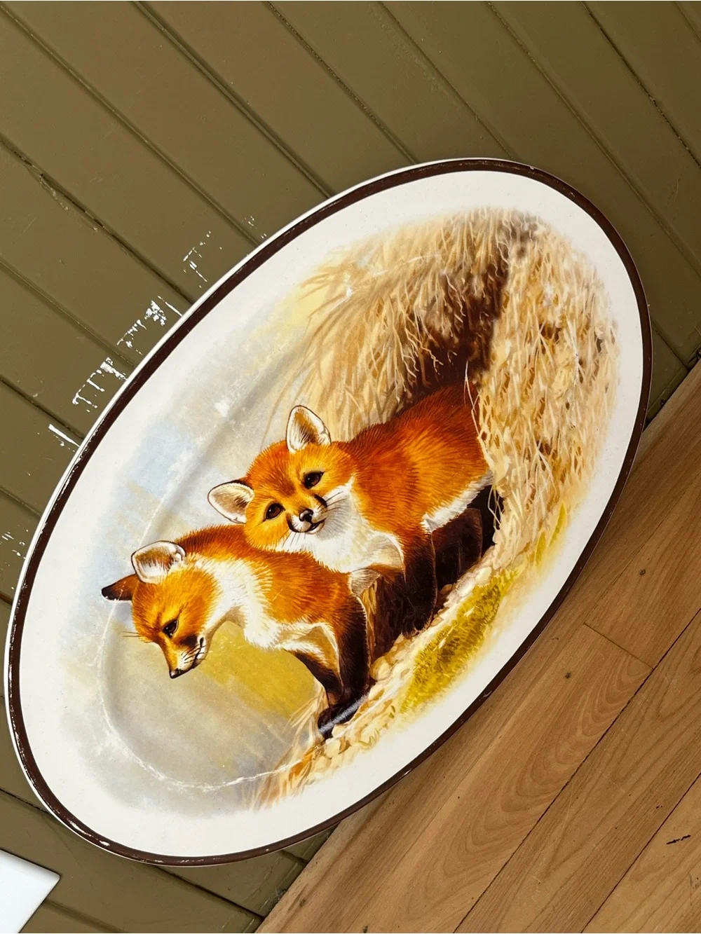 National wildlife Federation, ceramic Oval Tray with Two Red Foxes